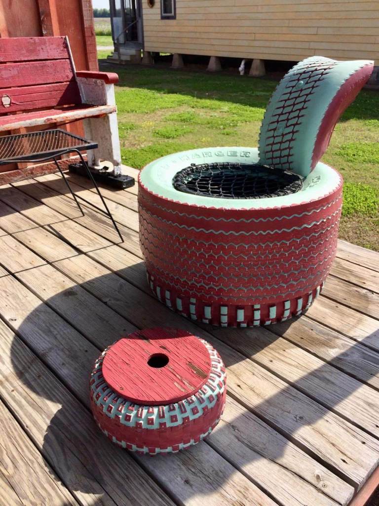 Seat and footstool made from automobile tires