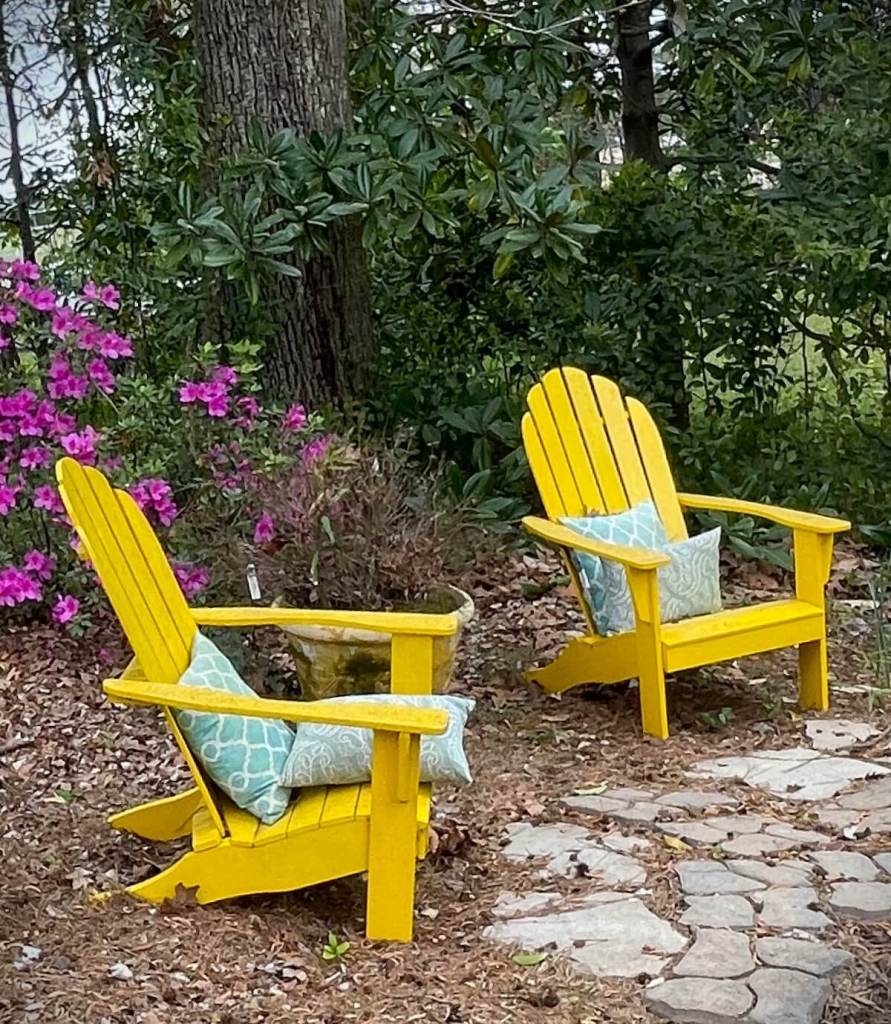 Yellow wooden garden seats